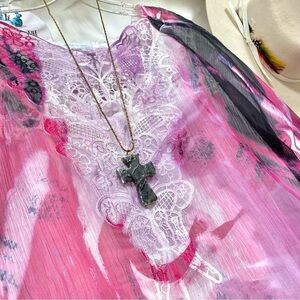 Boho sheer crochet watercolour blouse/cover up w resort/vacation vibe